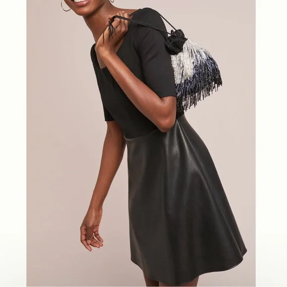 Bailey 44 Black Pleather Palour Ponte Faux Leather Mini Dress XSP Petite XS